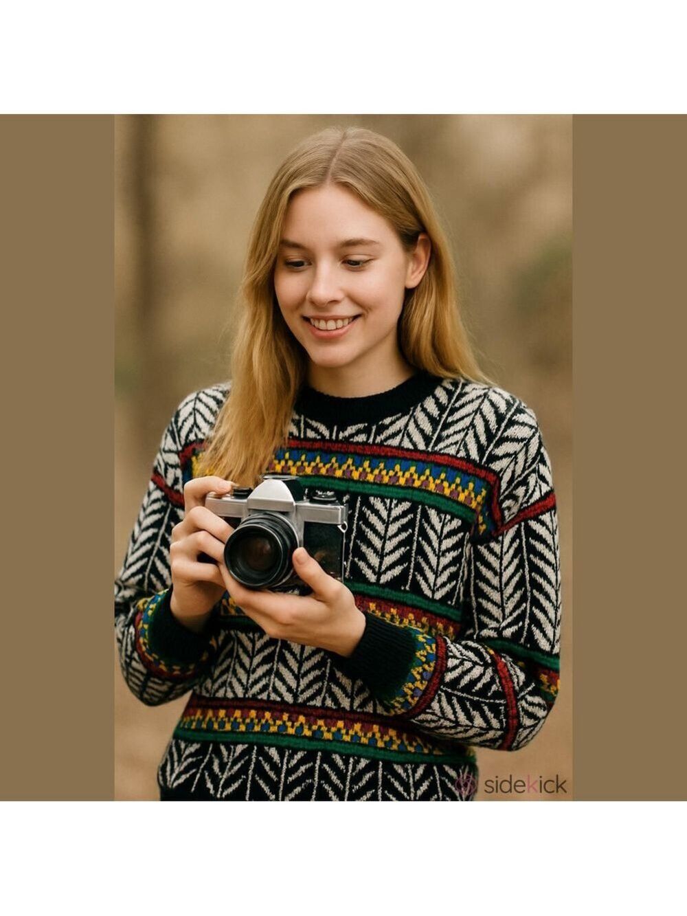 Vintage Black Multicolor Geometric Fair Isle Crewneck Sweater Unisex Classic